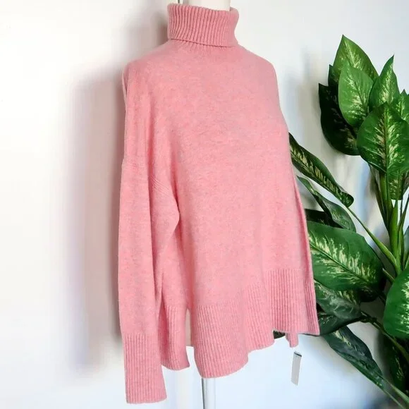 J. Crew Pink Merino Wool Alpaca Knit Turtleneck Sweater in Supersoft Yarn M